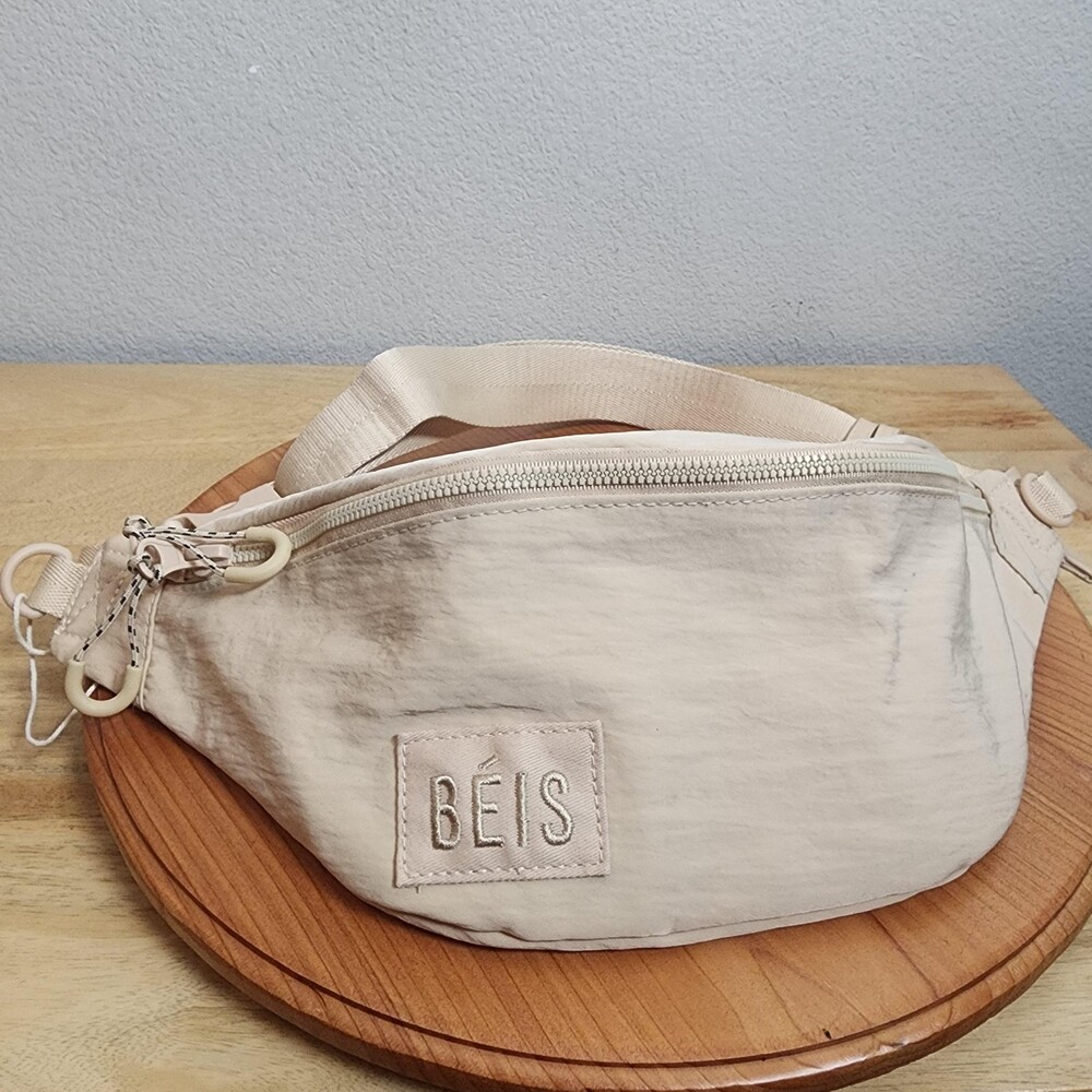 BEIS The Pack Nylon Belt Bag Womens Medium Beige Nylon Crossbody Travel